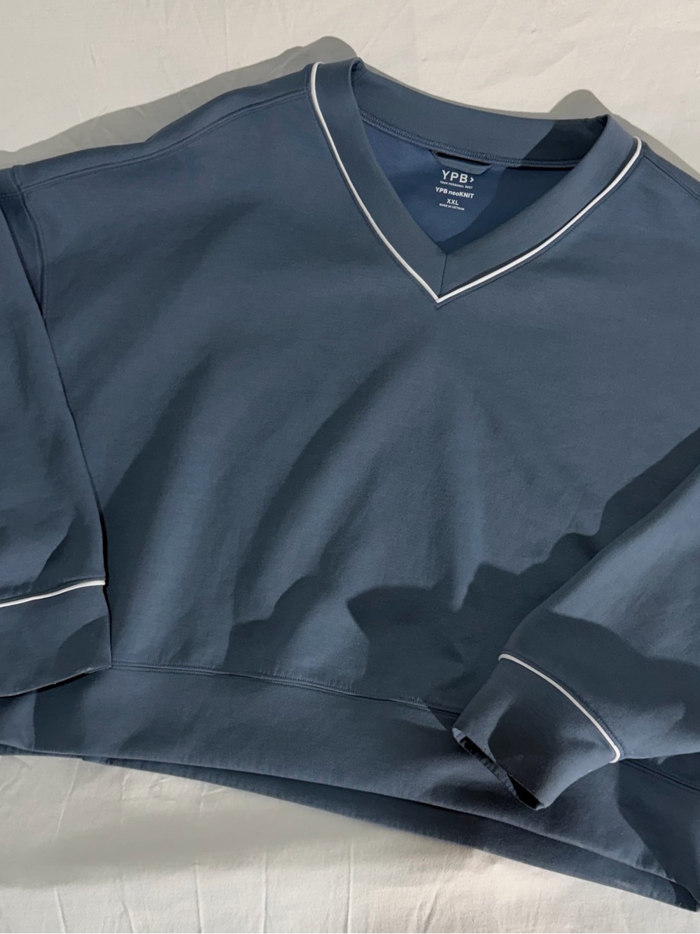 YPB Women's Navy V-Neck Sweater with Contrast Piping